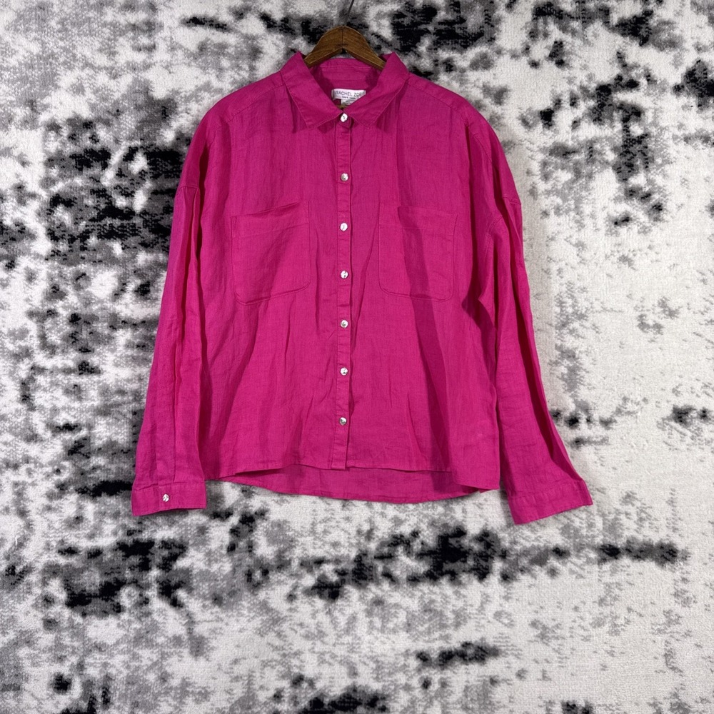 Rachel Zoe Top Womens Size Large Hot Pink Button Down 100% Linen Poetcore Minima